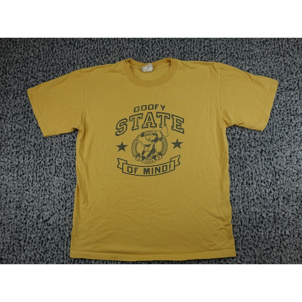 Disney T-Shirt Mens Medium Yellow Goofy State of Mind Graphic Tee Short Sleeve